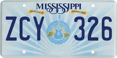 MS license plate ZCY326