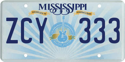 MS license plate ZCY333