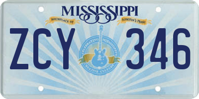 MS license plate ZCY346