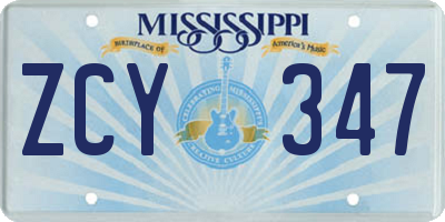 MS license plate ZCY347
