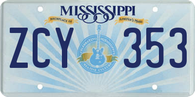 MS license plate ZCY353