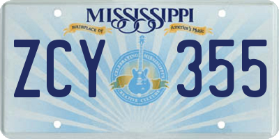 MS license plate ZCY355