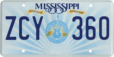 MS license plate ZCY360
