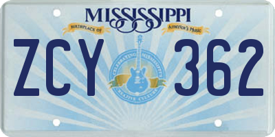 MS license plate ZCY362