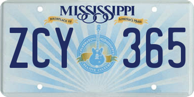 MS license plate ZCY365