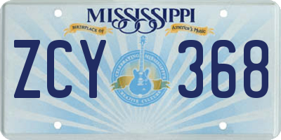 MS license plate ZCY368