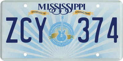 MS license plate ZCY374