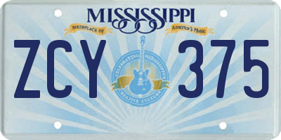 MS license plate ZCY375