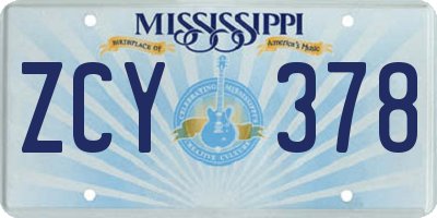 MS license plate ZCY378