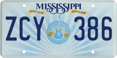 MS license plate ZCY386