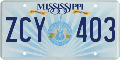 MS license plate ZCY403