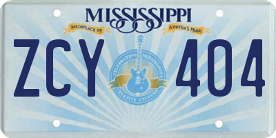 MS license plate ZCY404