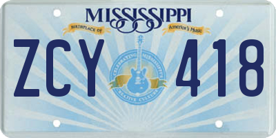 MS license plate ZCY418