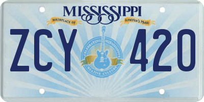 MS license plate ZCY420