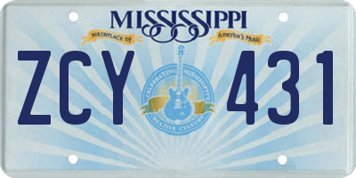 MS license plate ZCY431