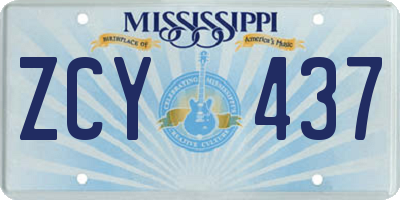 MS license plate ZCY437