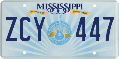 MS license plate ZCY447