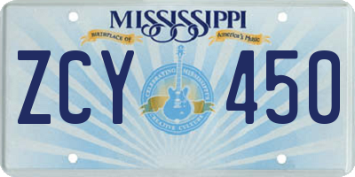 MS license plate ZCY450