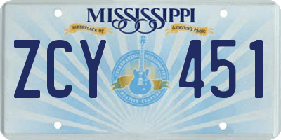 MS license plate ZCY451