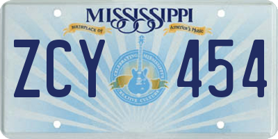 MS license plate ZCY454