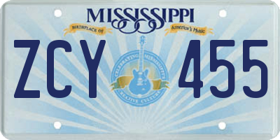 MS license plate ZCY455