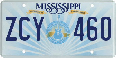 MS license plate ZCY460