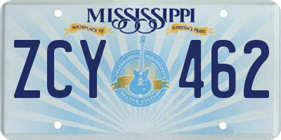 MS license plate ZCY462