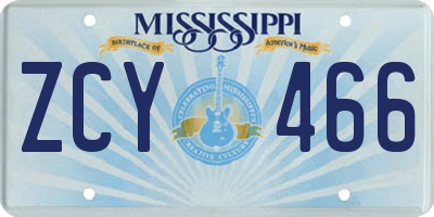 MS license plate ZCY466