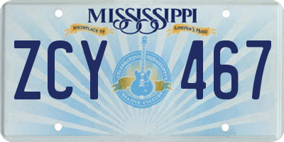 MS license plate ZCY467