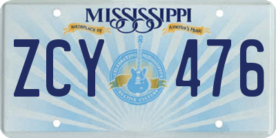 MS license plate ZCY476