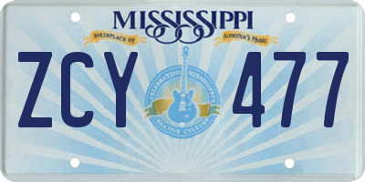 MS license plate ZCY477