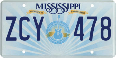 MS license plate ZCY478