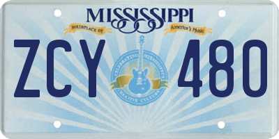 MS license plate ZCY480