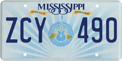 MS license plate ZCY490