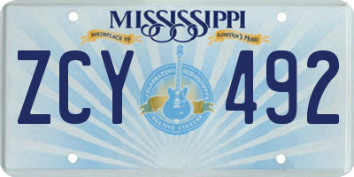 MS license plate ZCY492