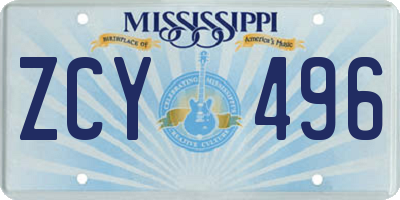 MS license plate ZCY496