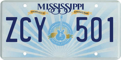MS license plate ZCY501