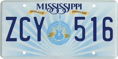 MS license plate ZCY516
