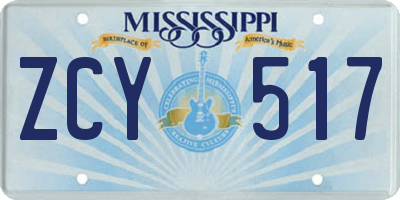 MS license plate ZCY517