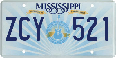 MS license plate ZCY521