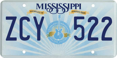 MS license plate ZCY522