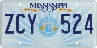 MS license plate ZCY524