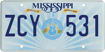 MS license plate ZCY531