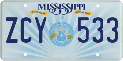 MS license plate ZCY533