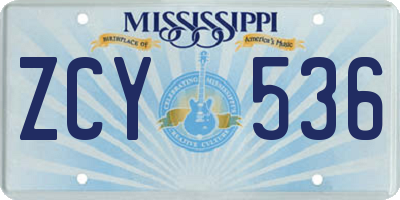 MS license plate ZCY536