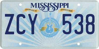 MS license plate ZCY538