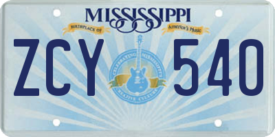 MS license plate ZCY540