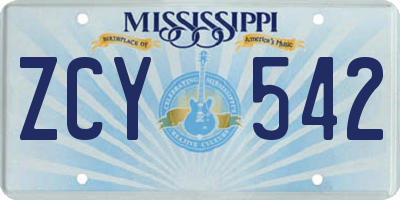 MS license plate ZCY542