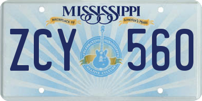 MS license plate ZCY560