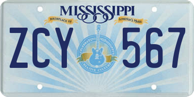 MS license plate ZCY567